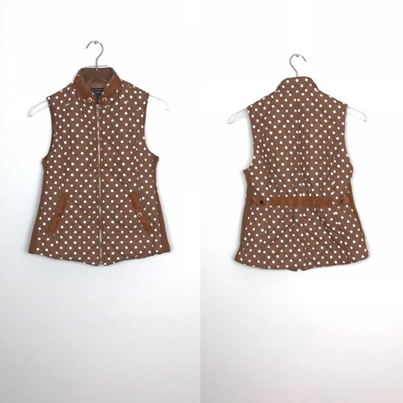 C’Esttoi Jackets & Blazers - C’Esttoi Brown/White Polka Dot Puffer Vest Size S